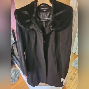 Womens Albert Nipon long wool coat/ jacket with fox fur collar NWT sz 14